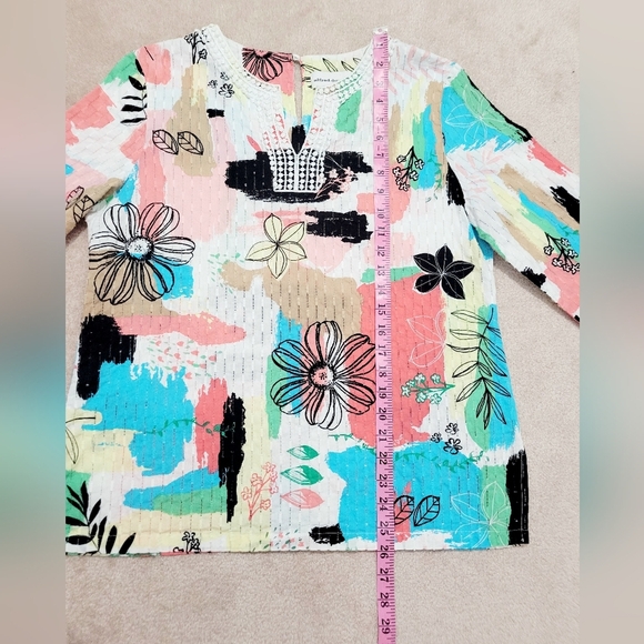 Alfred Dunner Women's Tunic Blouse Size 12 100% Cotton Vibrant Abstract Floral - Picture 7 of 11